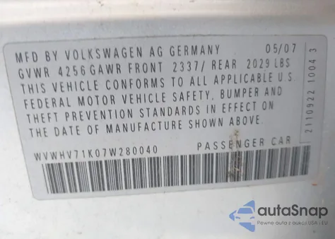 2007 Volkswagen Gti 4-Door из США, поврежденный, VIN WVWHV71K07W280040